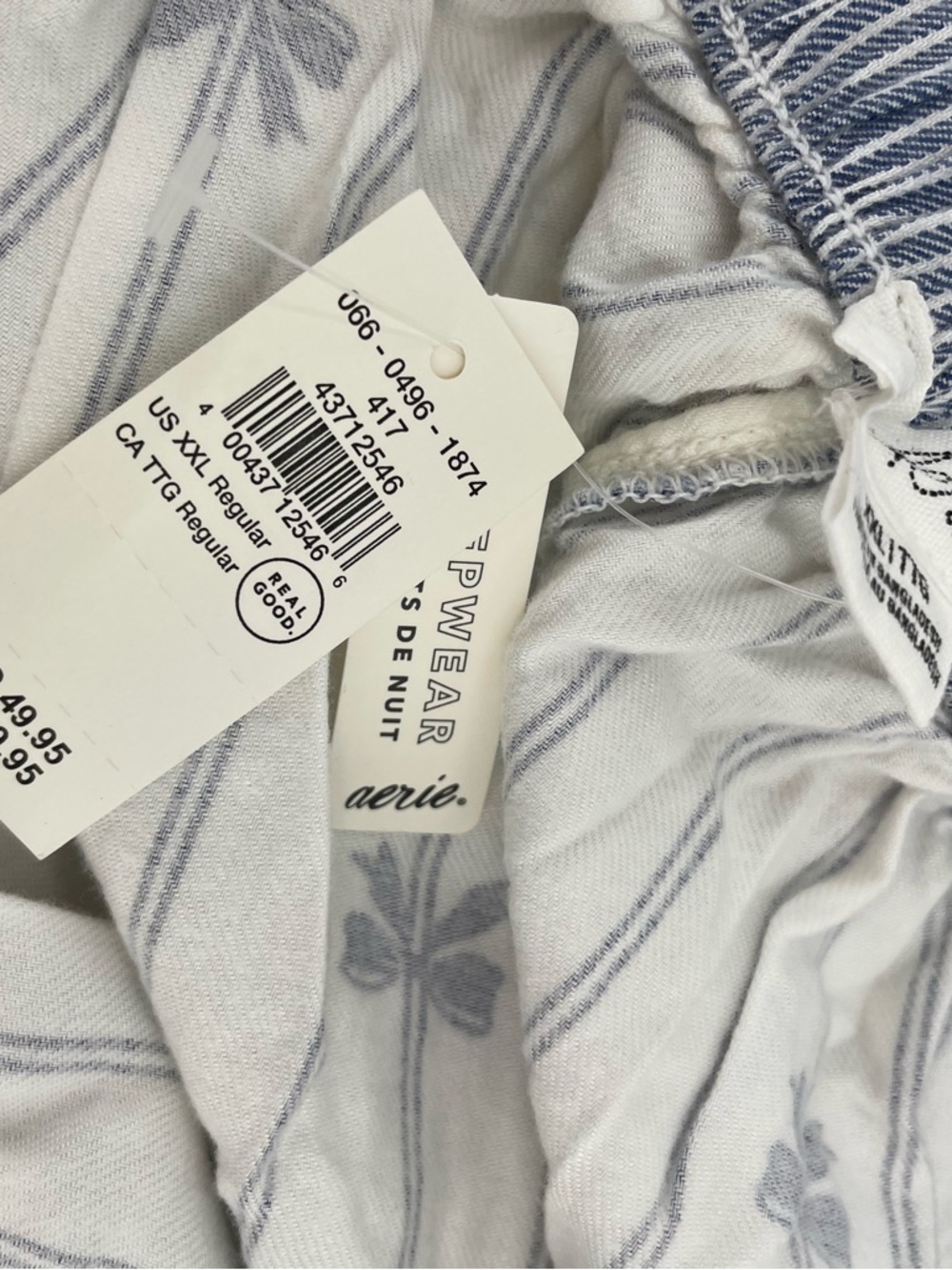 AERIE Women's wide-leg pajama or lounge pants Size XXL White, Blue Y2K NWT - Picture 6 of 10